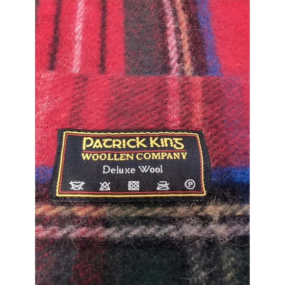 Patrick King Woollen Company Red Tartan Plaid Deluxe Wool Scarf Pocket‎ Fringe